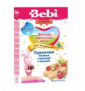 Bebi Детская молочная каша Premium Для полдника Пшеничная печенье с малиной и вишней 2018