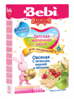 Bebi Детская молочная каша Premium Для полдника Овсяная с печеньем, вишней и яблоком 2018
